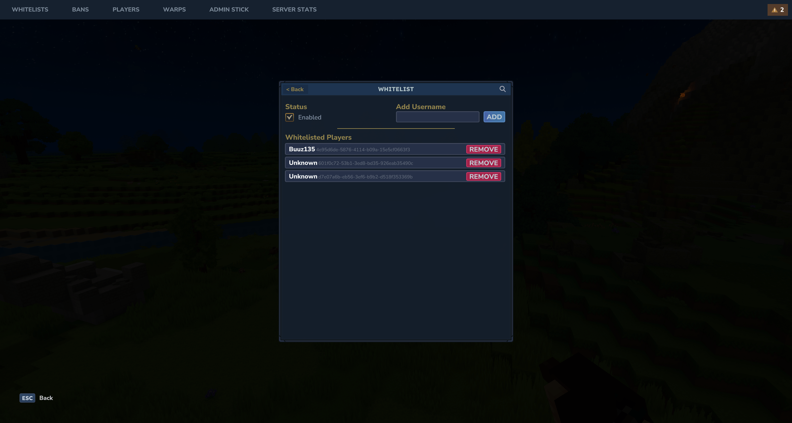 Server Statistics Panel