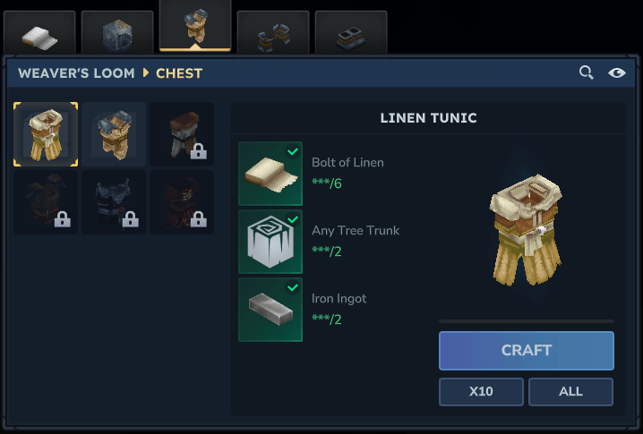 Weaver's Loom crafting interface